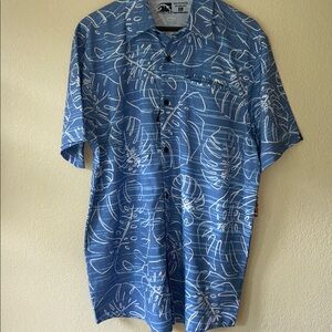 Reyn Spooner Blue and White Leaf Print Shirt